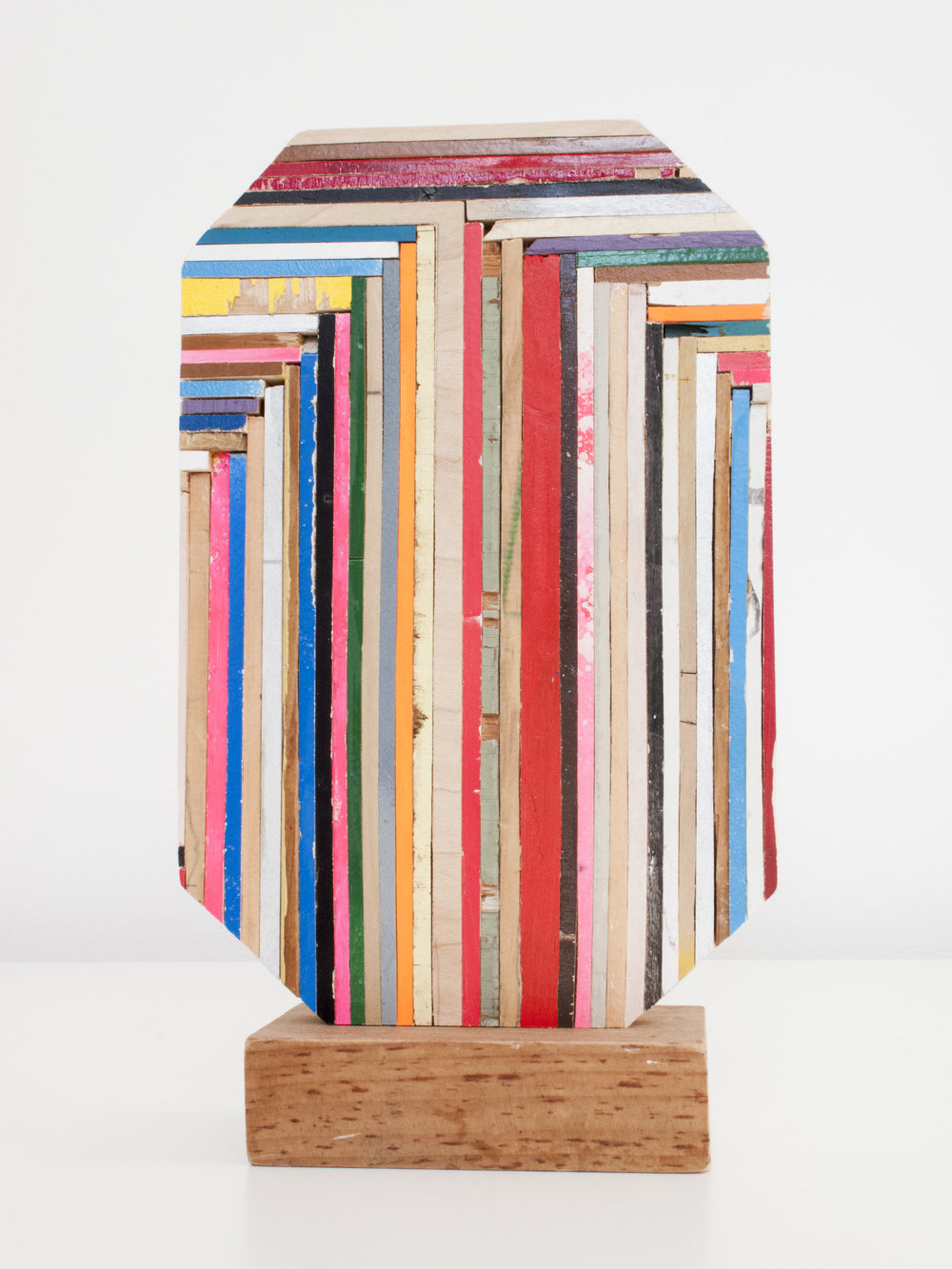 Damien Hoar de Galvan    shape , 2015  Wood, various paints, ink, graphite and glue 10 x 5.5 x 3